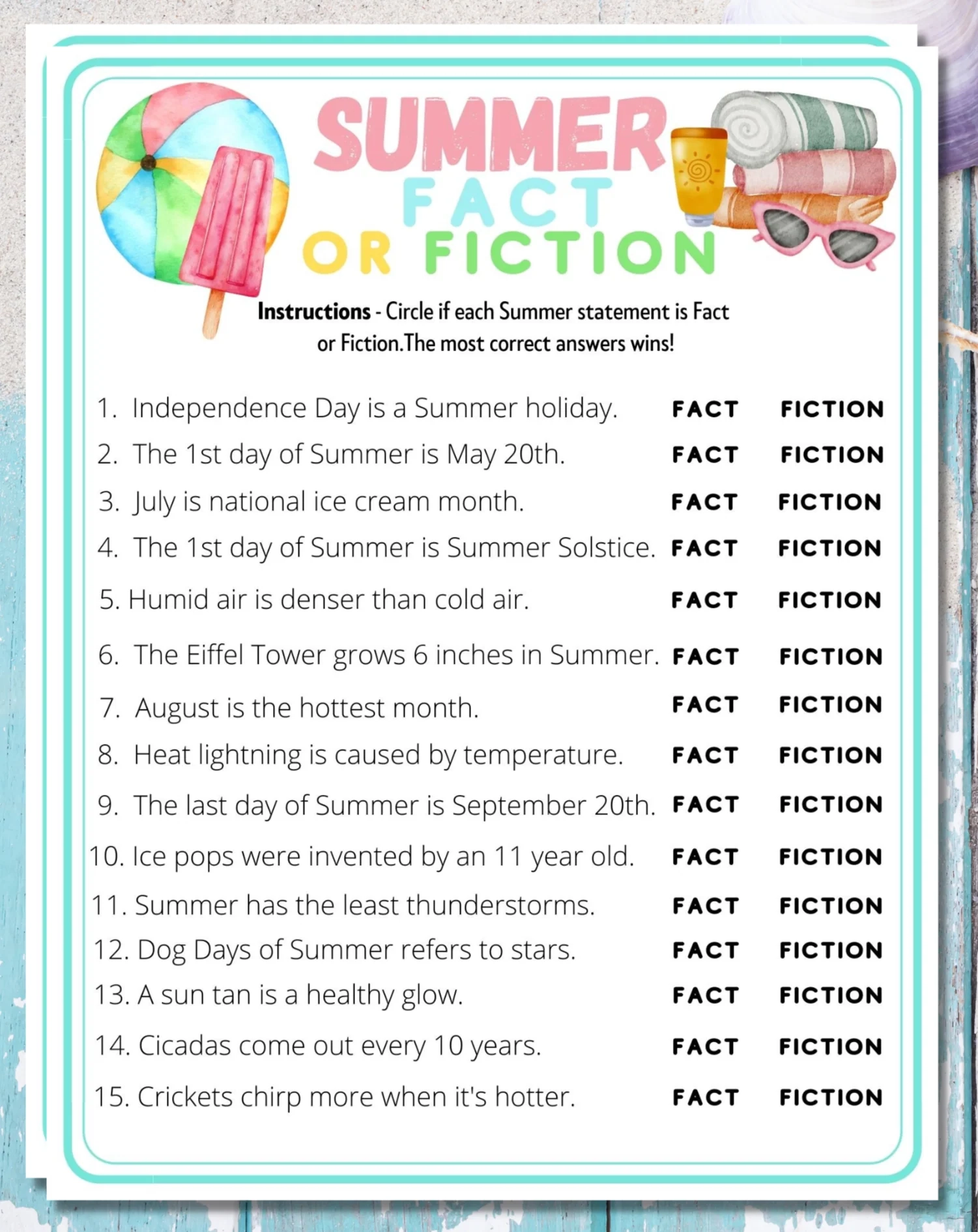 Fun Summer Quizzes On Printable Fun Summer Quizzes On Printable