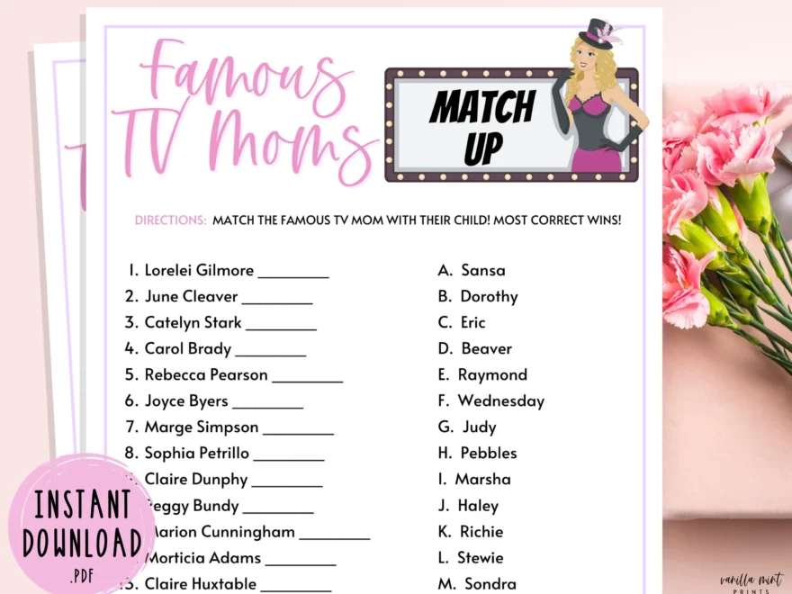 Famous TV Moms Match Up Trivia Game Mothers Day Games