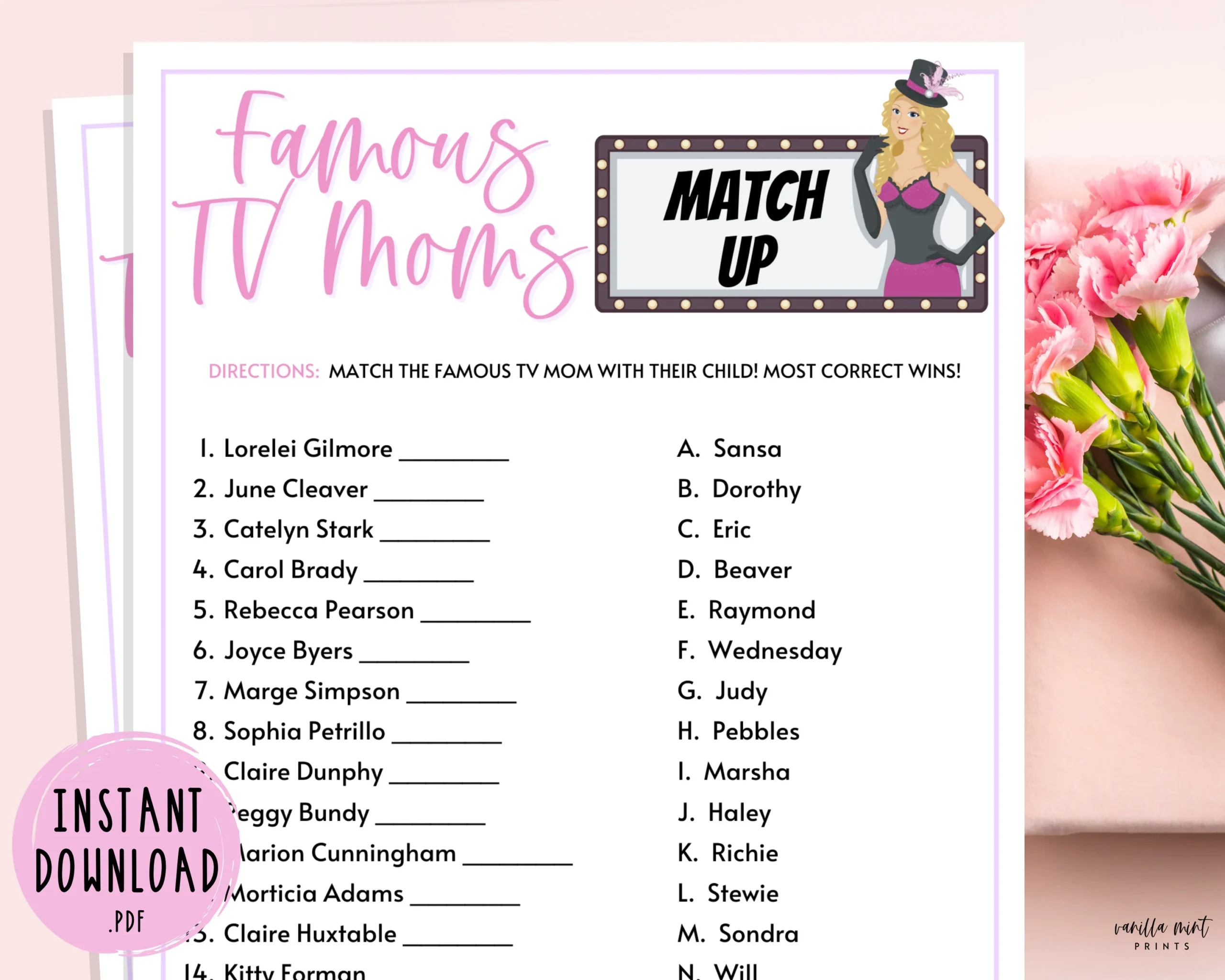 Famous TV Moms Match Up Trivia Game Mothers Day Games Famous TV Moms Match Up Trivia Game Mothers Day Games