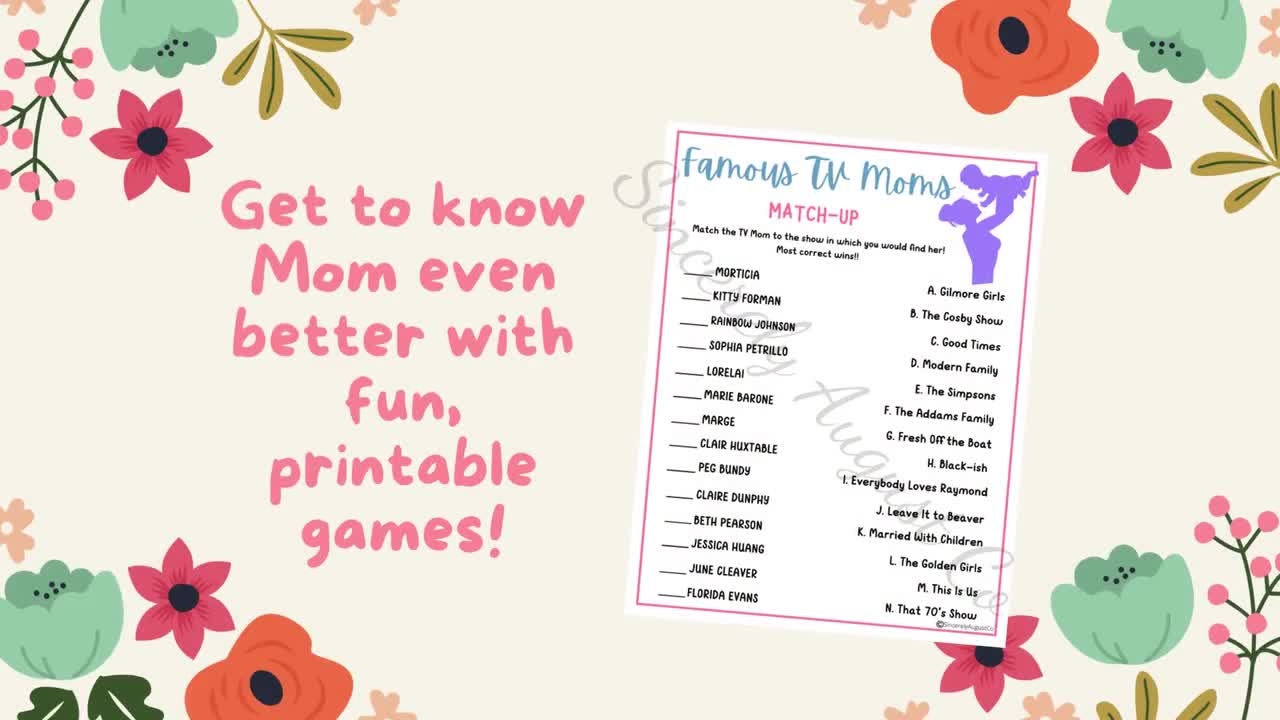FAMOUS TV MOMS Matching Game Mother s Day Party Printable FAMOUS TV MOMS Matching Game Mother s Day Party Printable