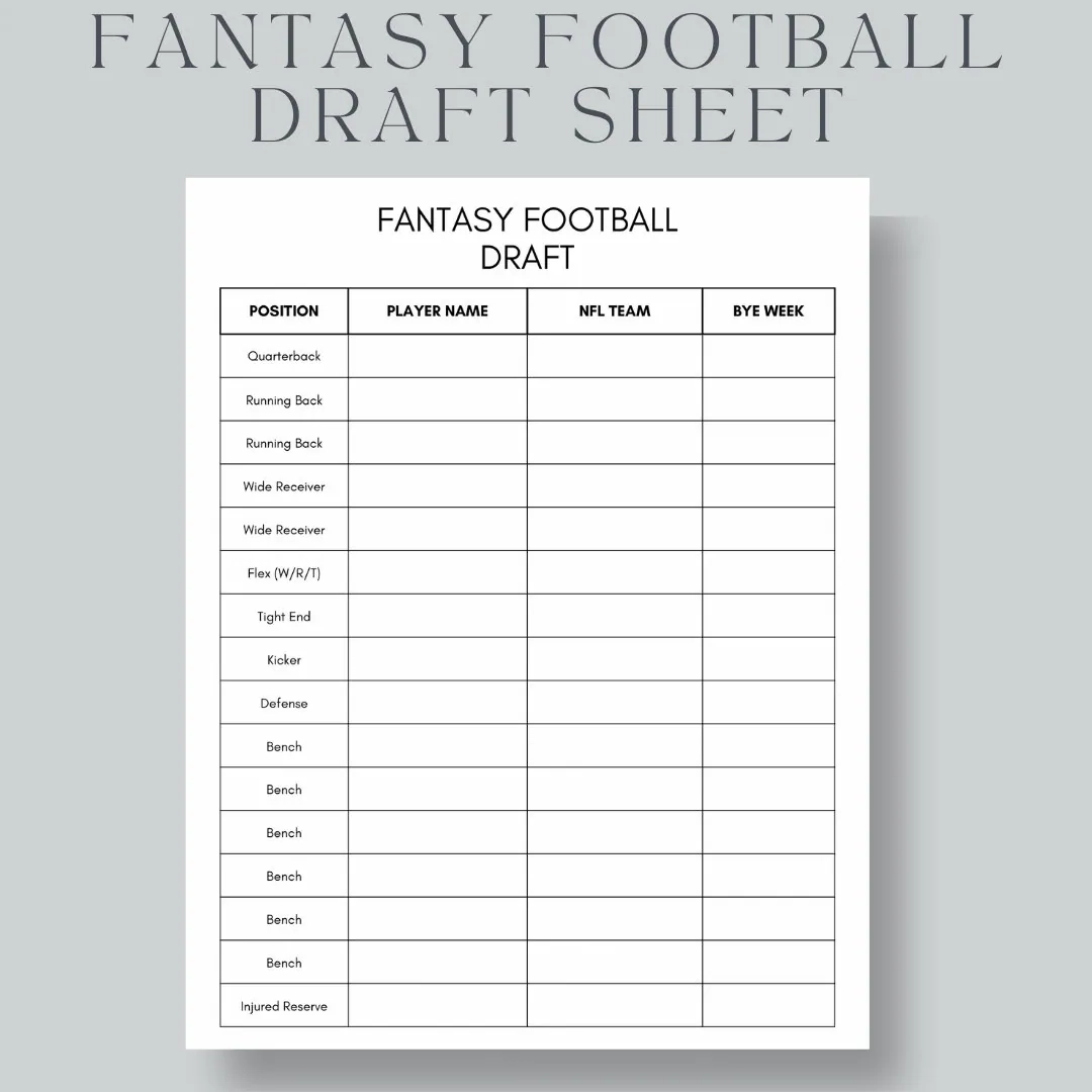 Fantasy Football Draft Printable Sheet