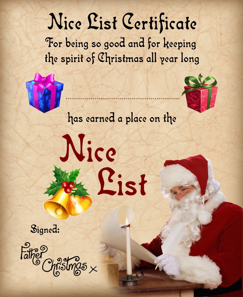 Official Nice List Certificate Printable