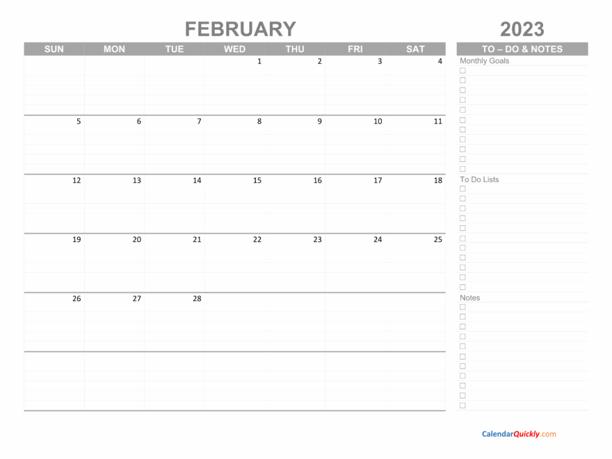 February 2023 Calendar With To Do List Calendar Quickly
