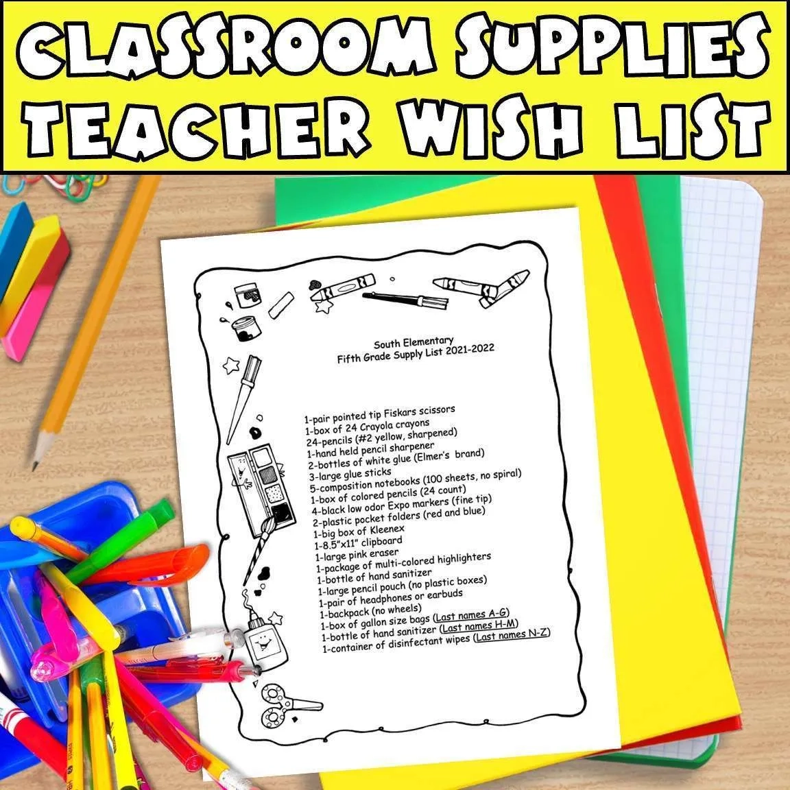 Fifth Grade School Supplies List Editable Template 5th Caroline Koehler At Celavora Education