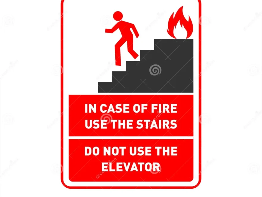 Fire Exit Safety Sign Design Use Stairs In Case Printable Safety Wall Poster Stock Vector Illustration Of Graphic Leaving 140116856