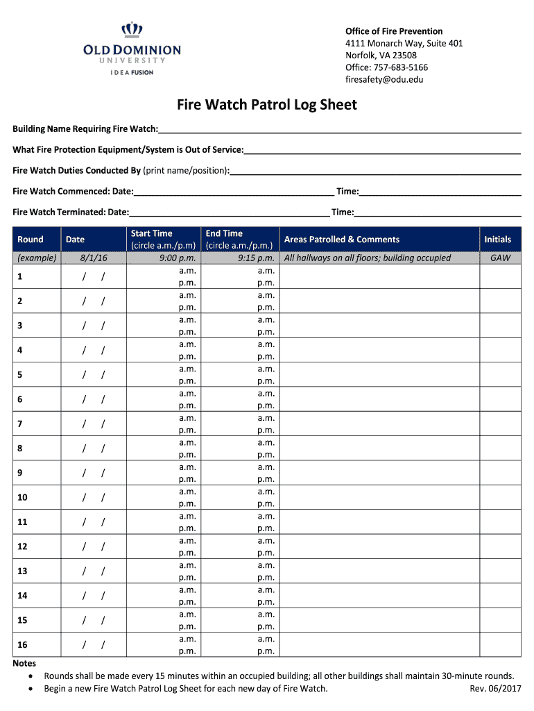 Fire Watch Log Printable Fill Out amp Sign Online DocHub