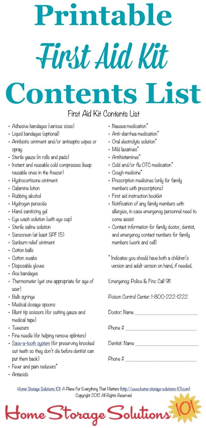 Printable First Aid Kit List