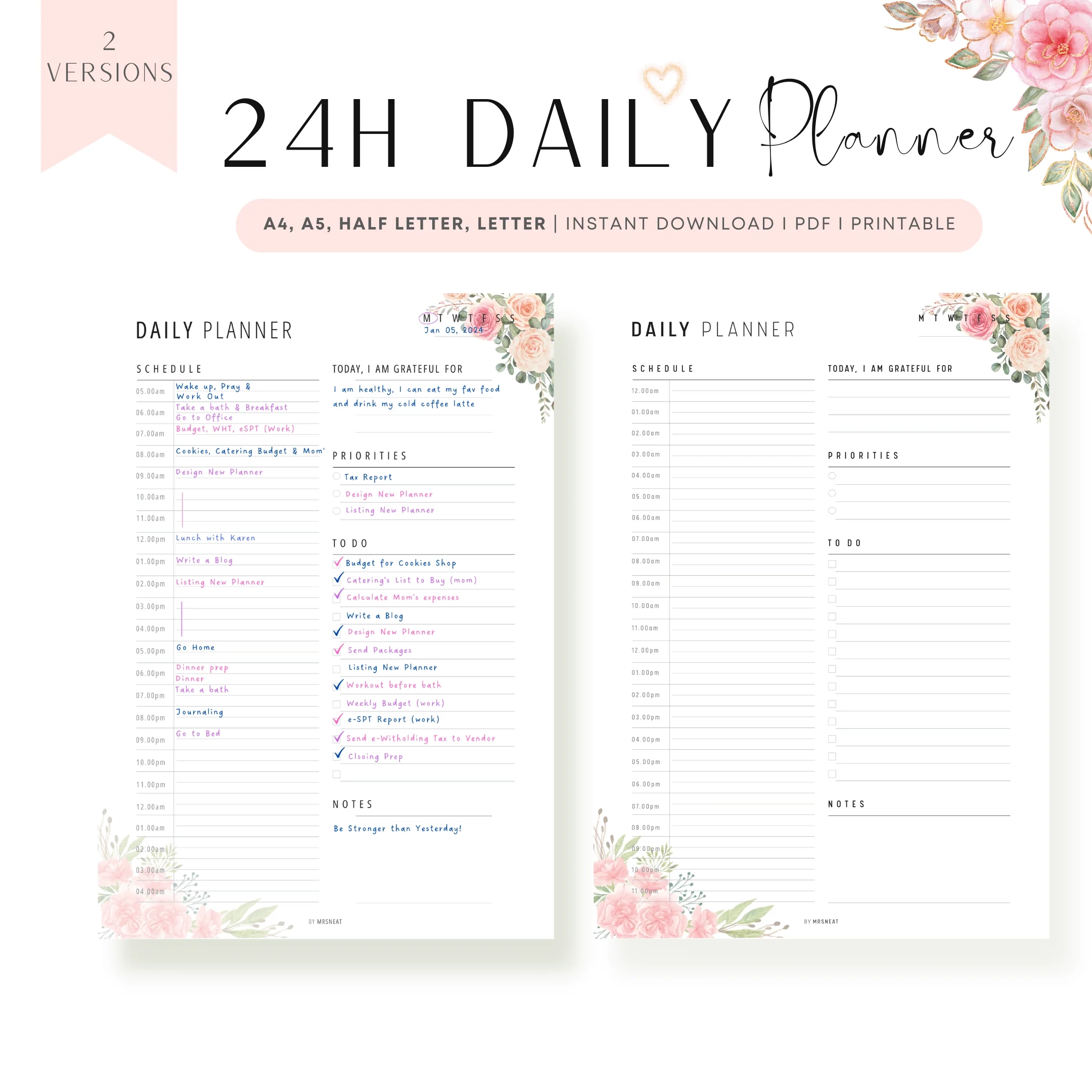 24 Hour Printable Planner