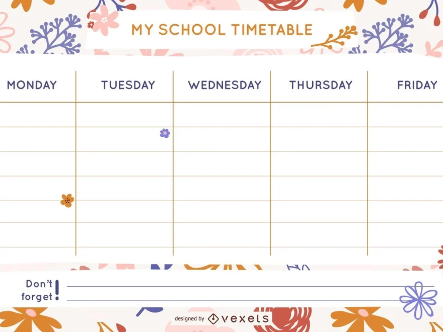 Floral School Timetable Template Vector Download