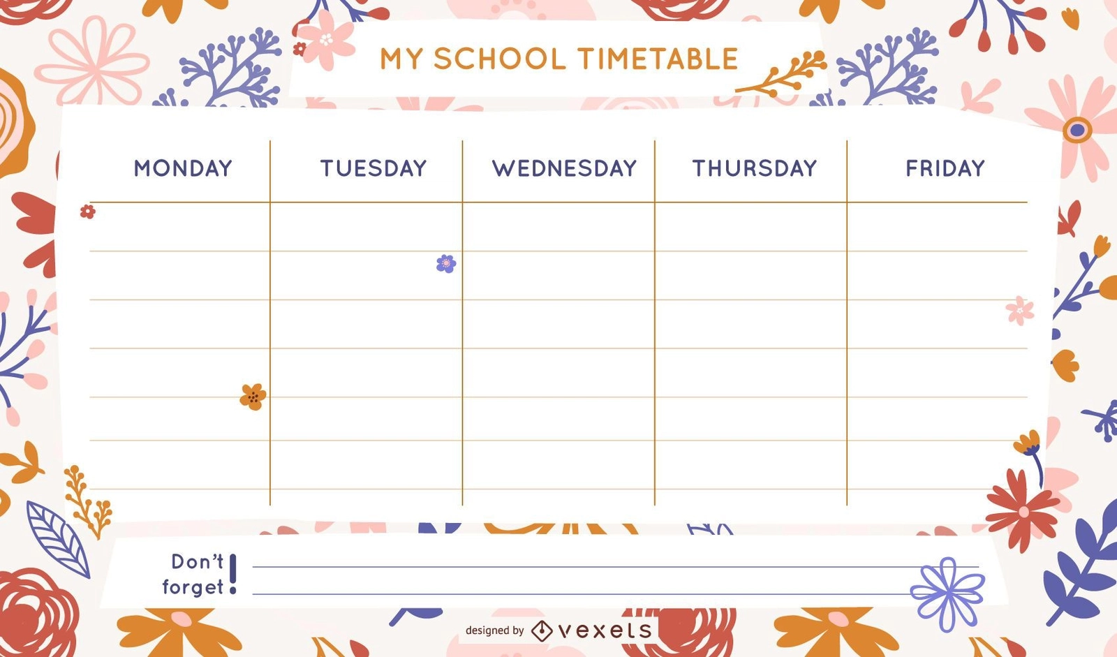 Floral School Timetable Template Vector Download Floral School Timetable Template Vector Download