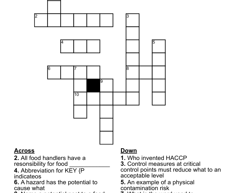 food safety quiz crossword wordmint