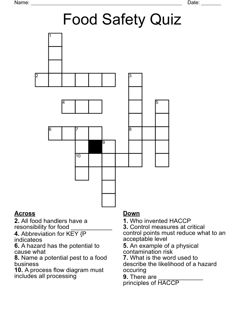 food safety quiz crossword wordmint