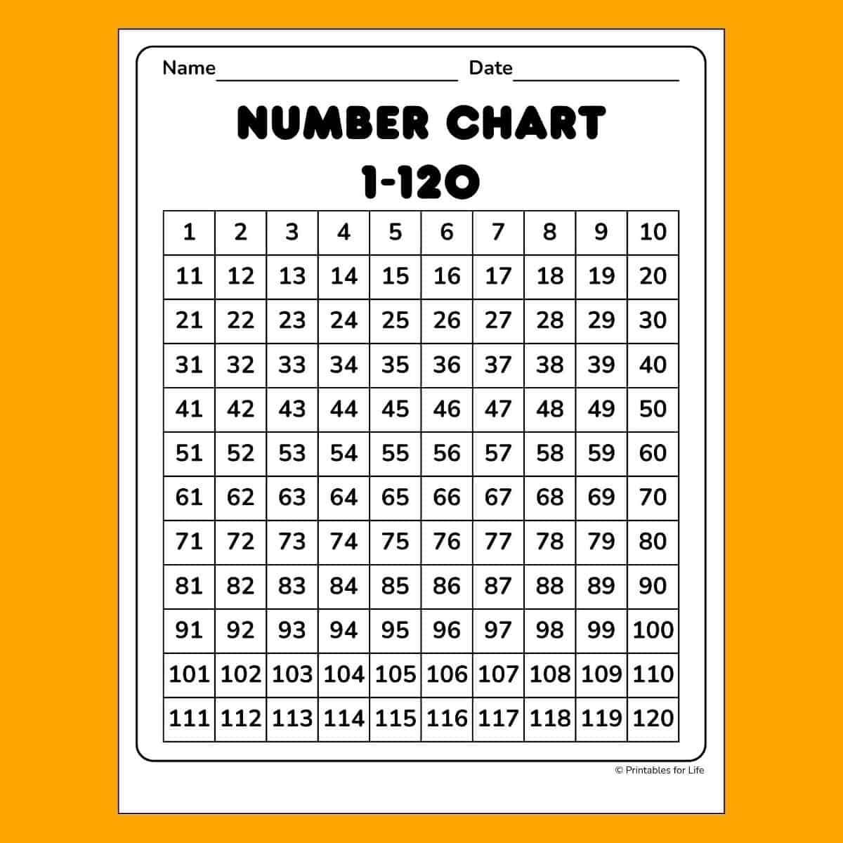 Printable 120 Number Charts