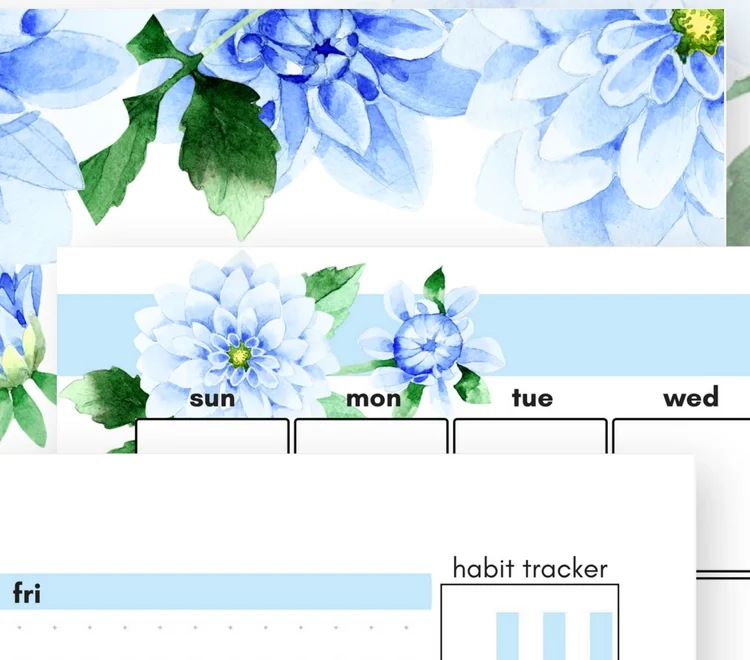 Free A5 Printable Planner For Any Year Beautiful Blue Dahlias