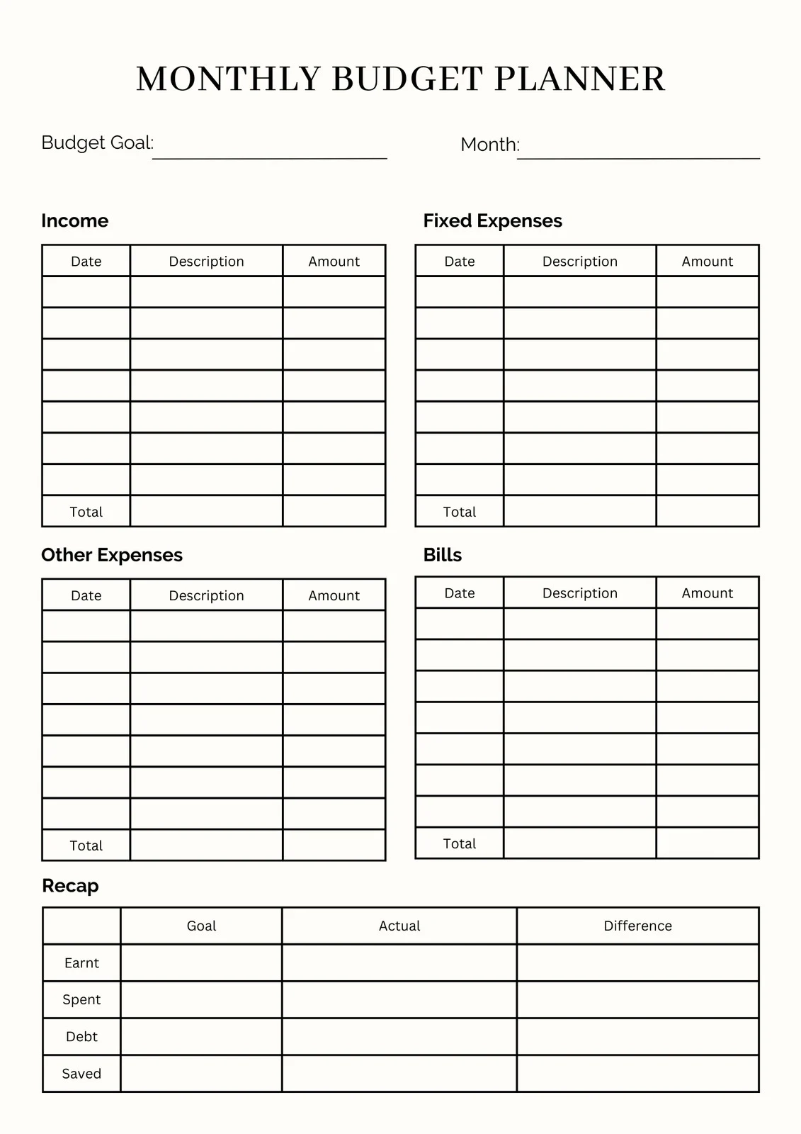 Printable Yearly Budget Planner