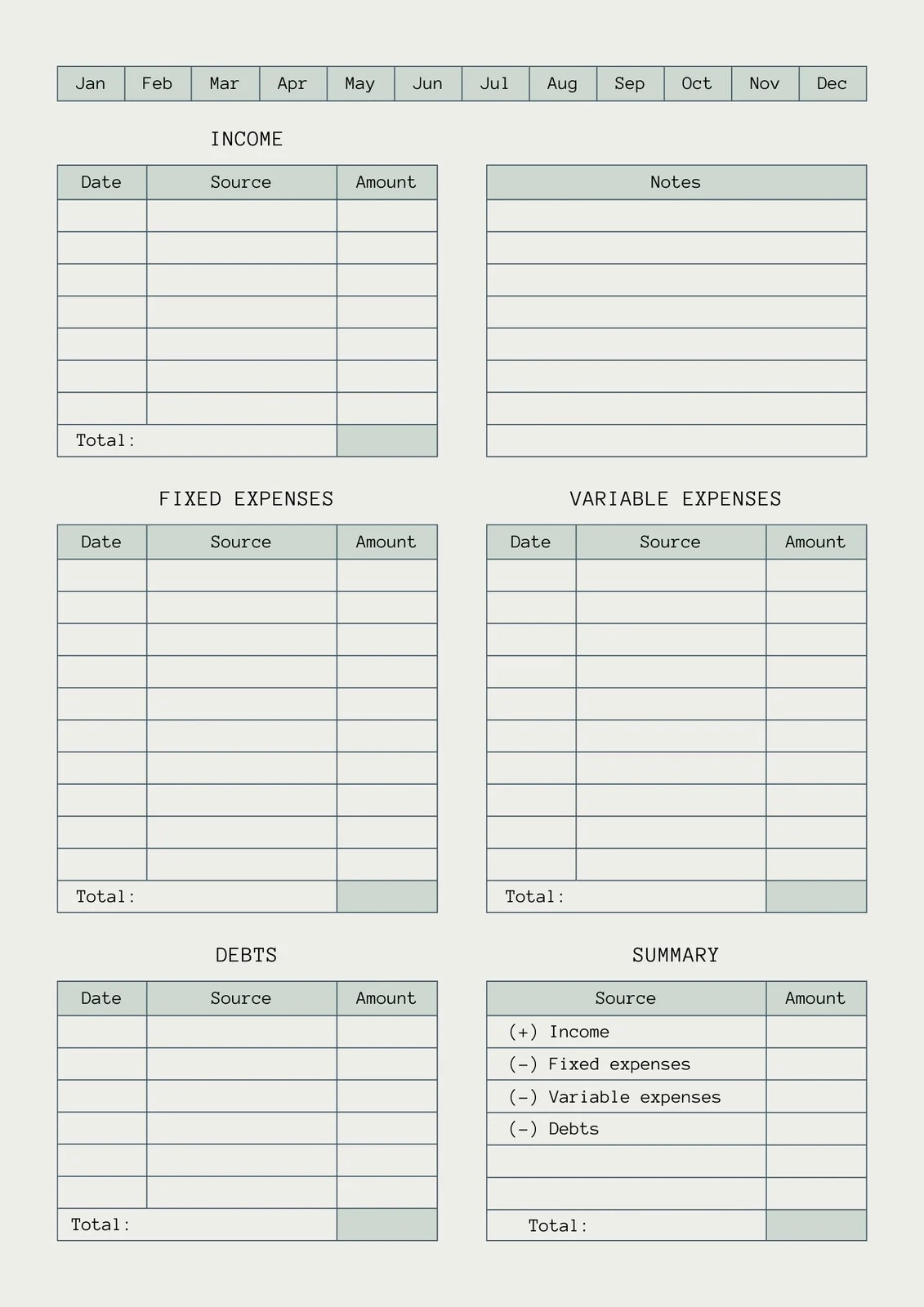 Planner Budget Book Printable