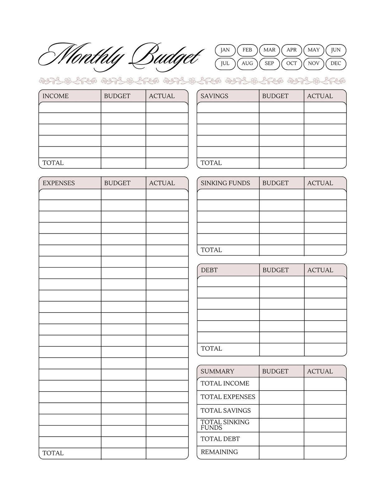 Printable Budget Sheets Free