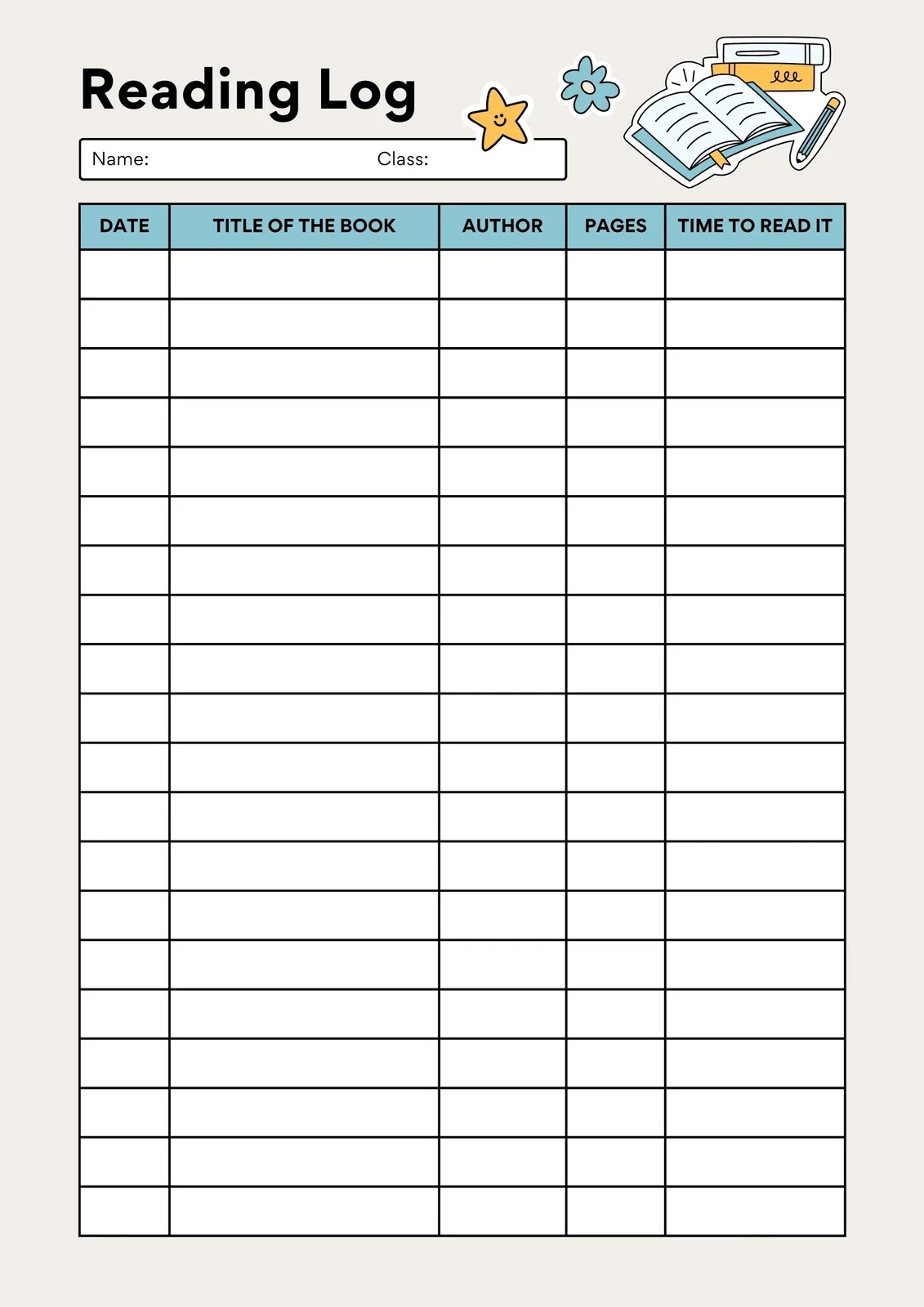 School Year Reading Chart Free Printable