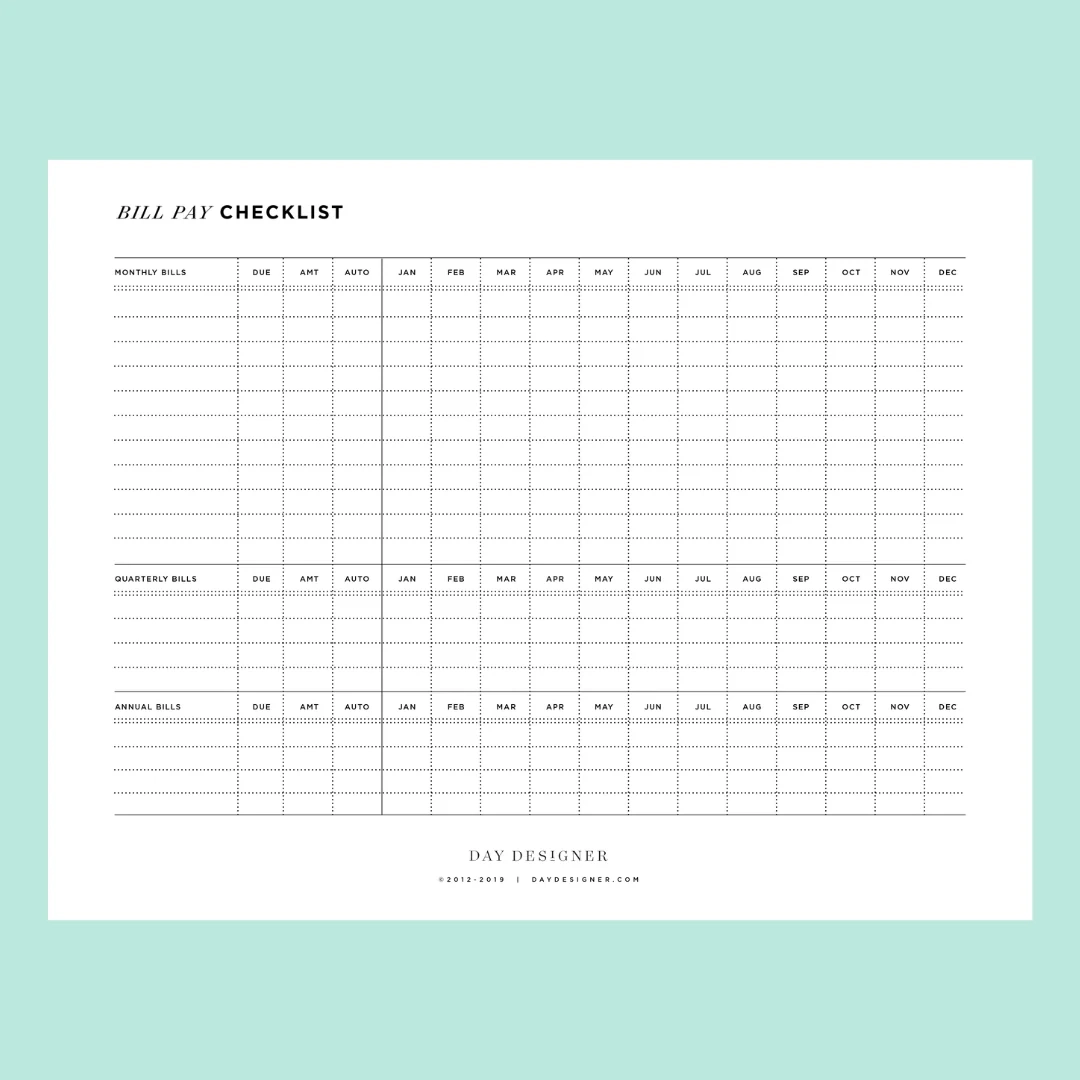 Bill Payment Schedule Printable