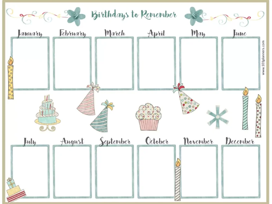 Free Birthday Calendar Template Printable amp Customizable