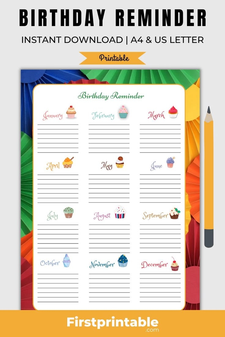Printable Birthday List Reminder