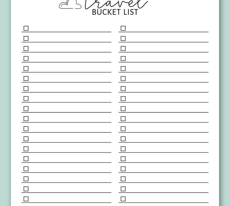 Free Bucket List Printable Templates summer Travel Etc
