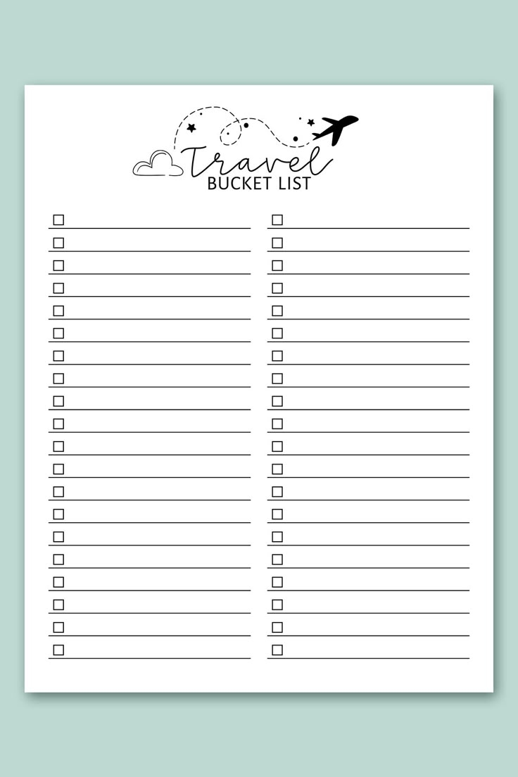 Free Bucket List Printable Templates summer Travel Etc 
