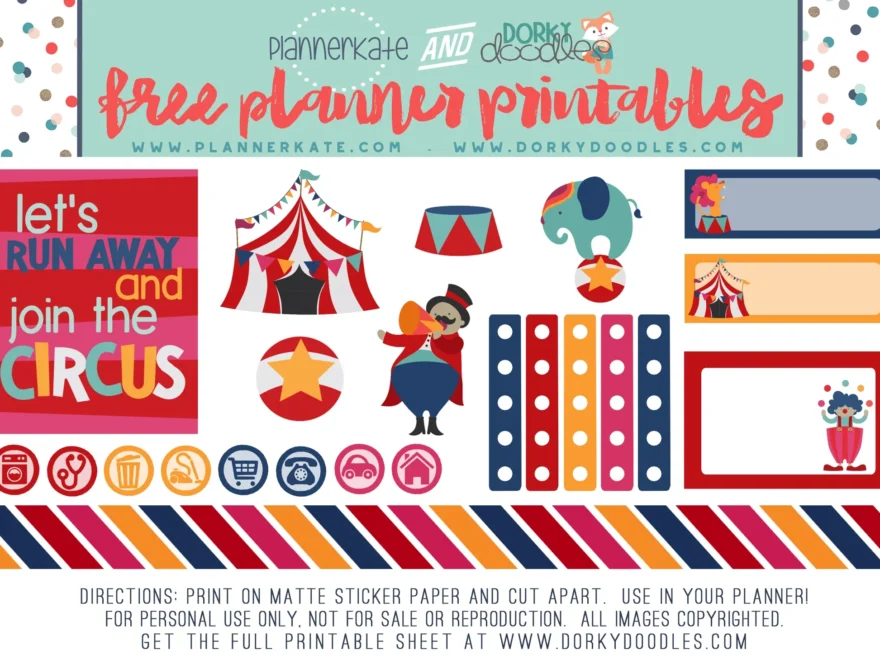 Free Circus Planner Stickers Printable Dorky Doodles