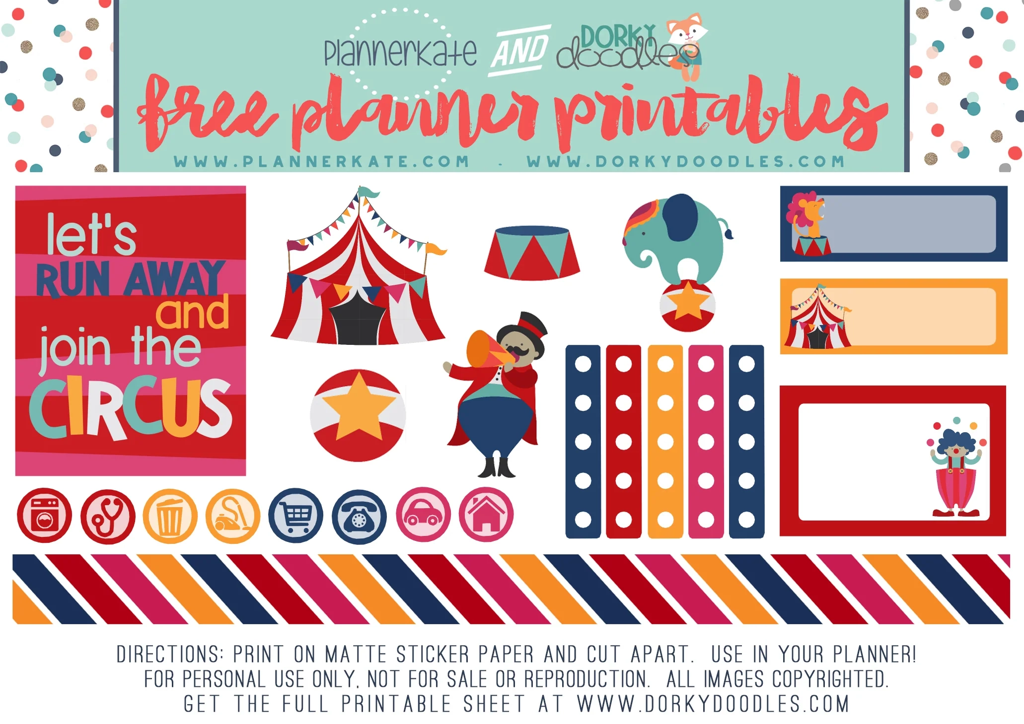 Free Circus Planner Stickers Printable Dorky Doodles