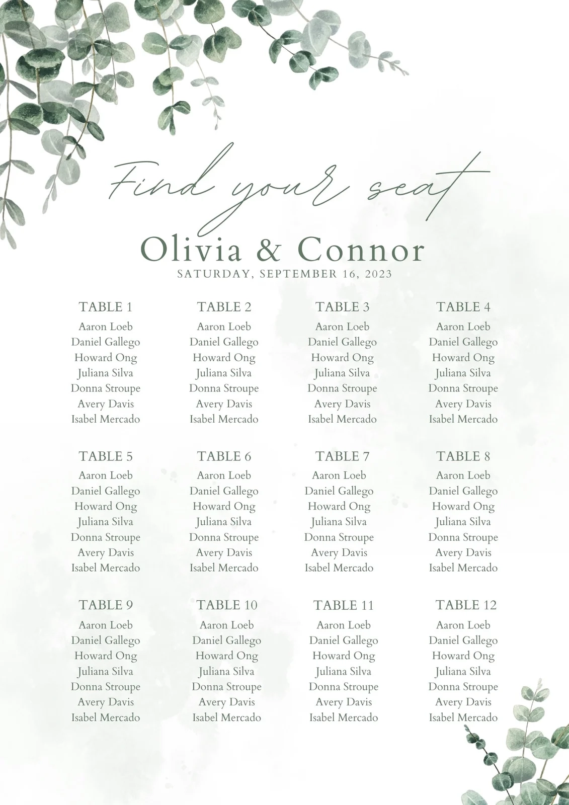 Free Custom Printable Wedding Seating Chart Templates Canva