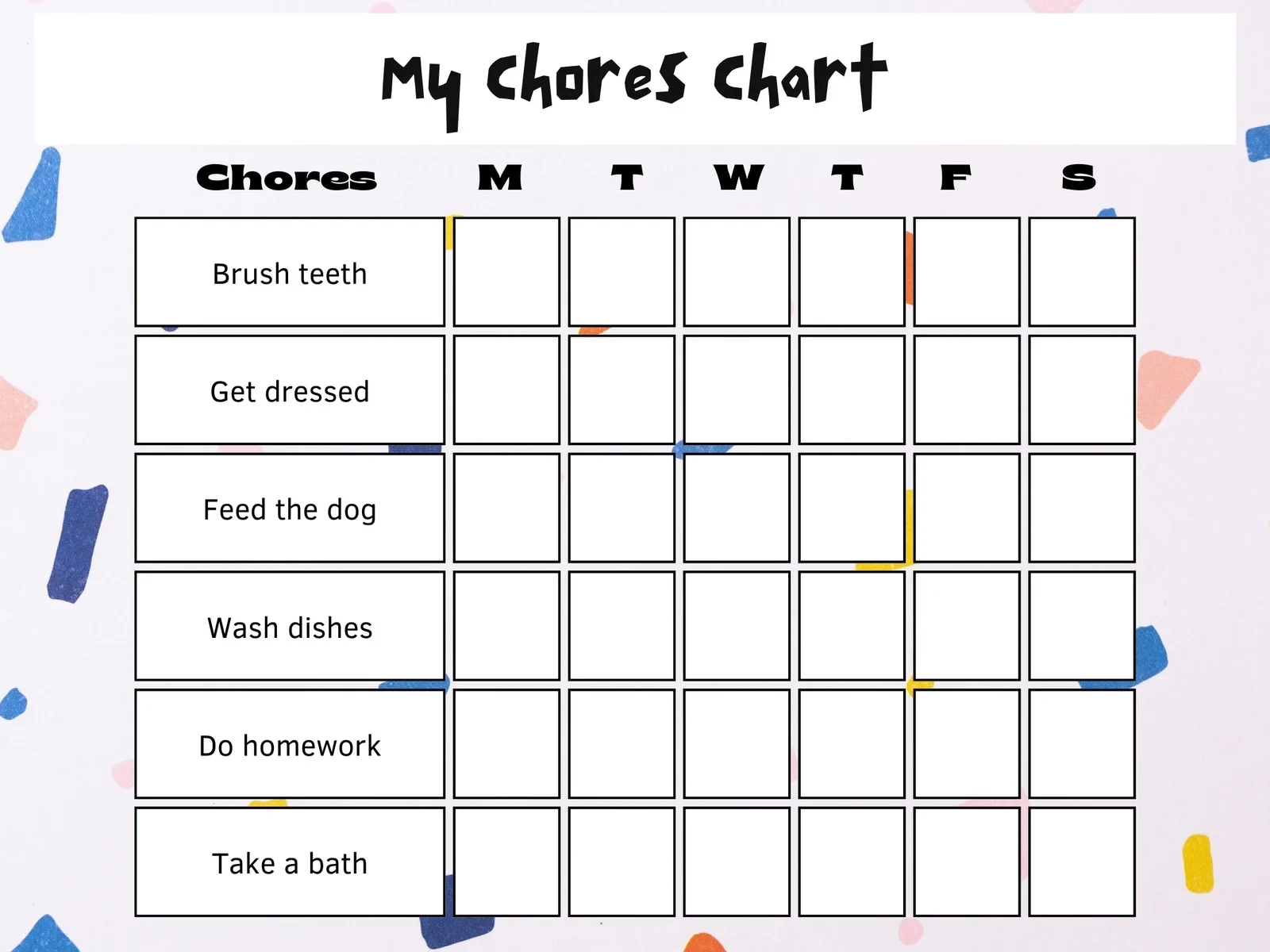 Chore Chart Template Printable Chore Chart Template Printable