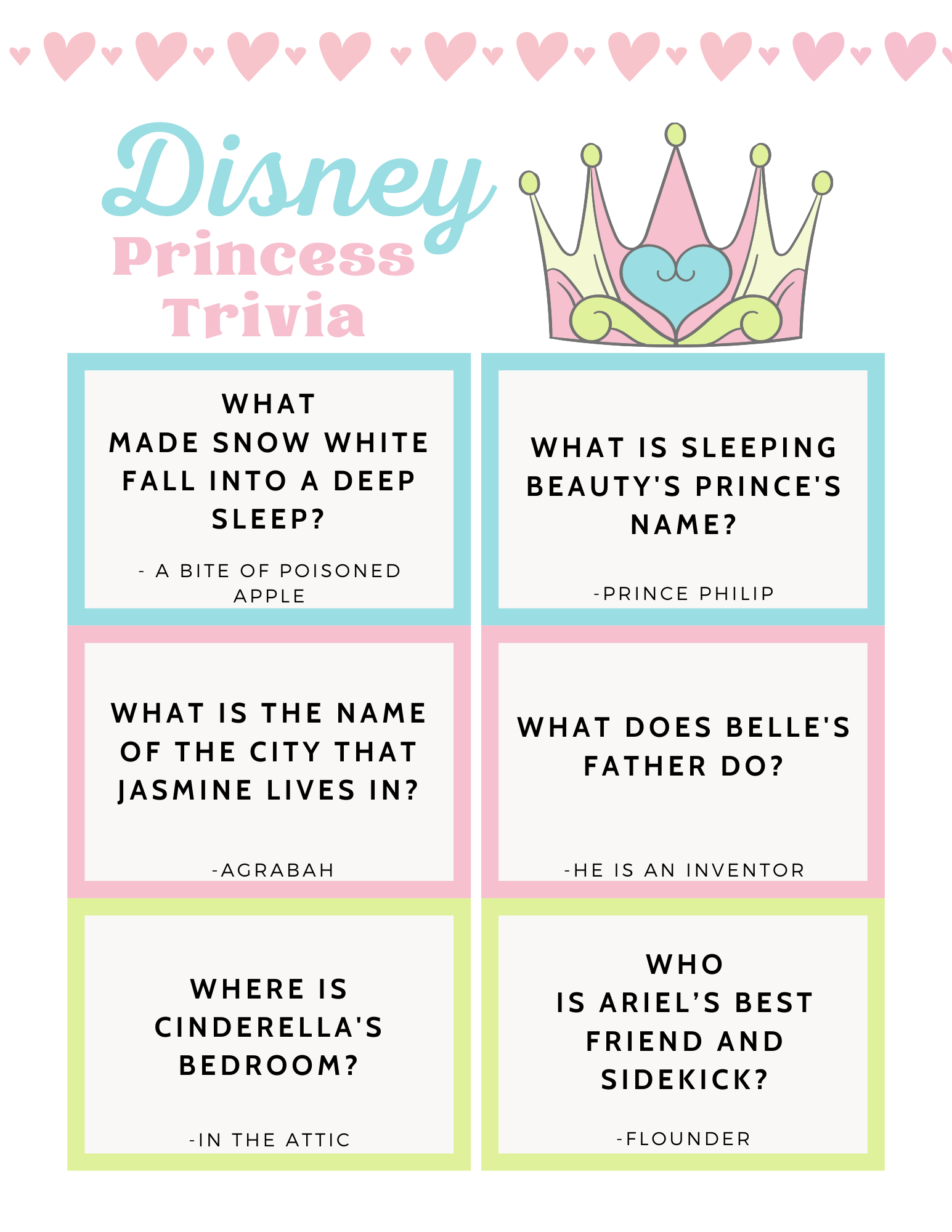Disney Princess Trivia Printable Disney Princess Trivia Printable