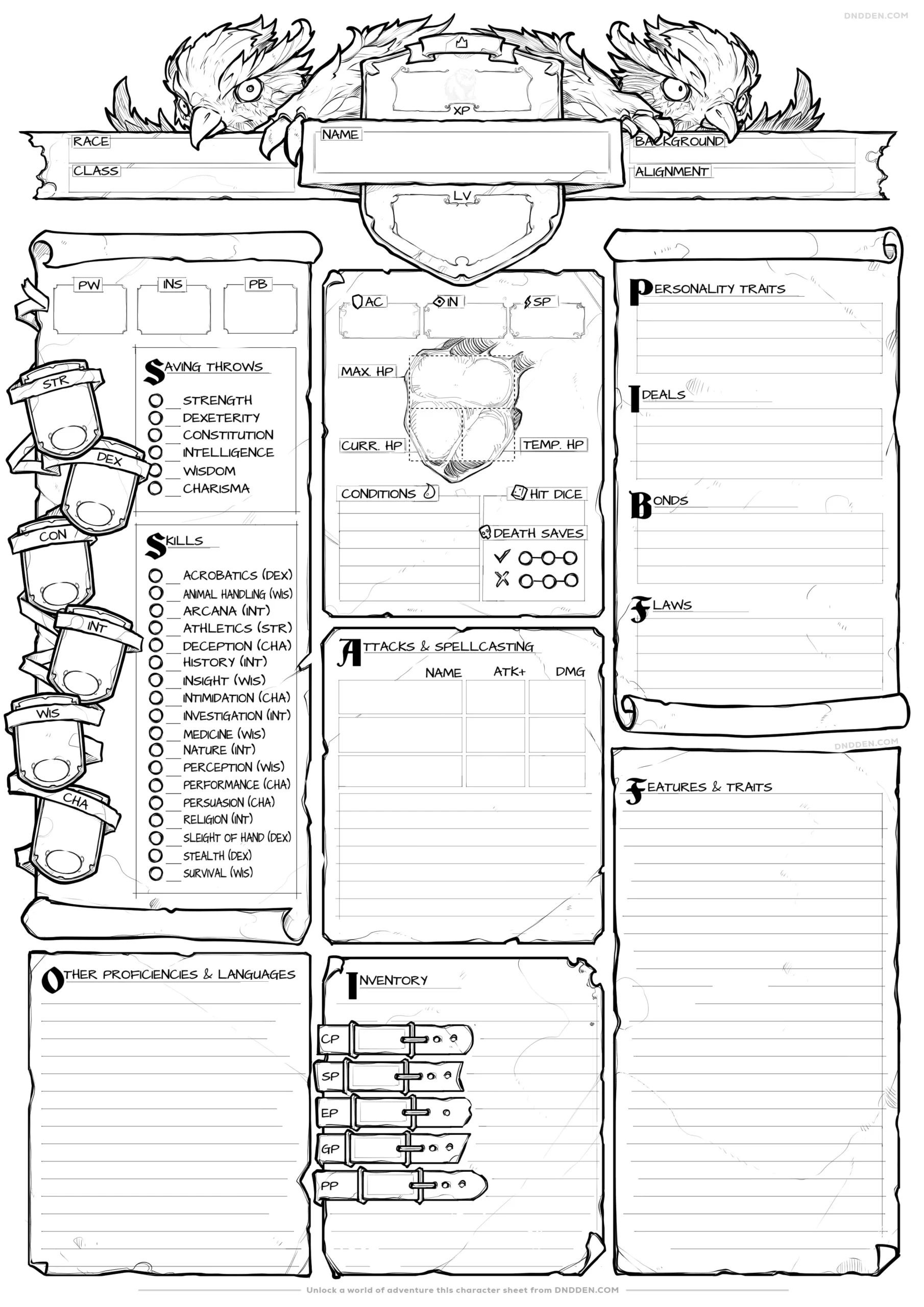 Blank Printable Dnd Character Sheet
