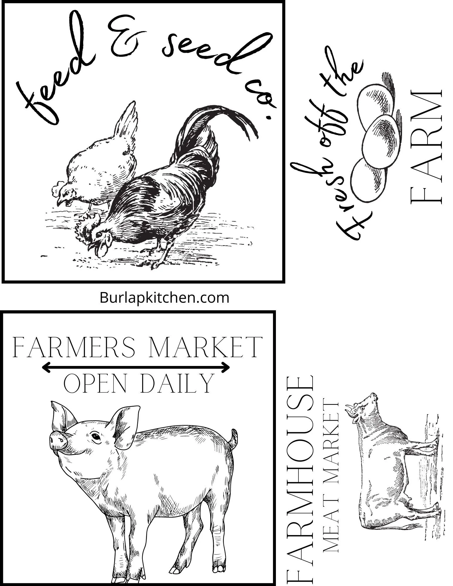 Free Printable Farmhouse Kitchen Animal Signs