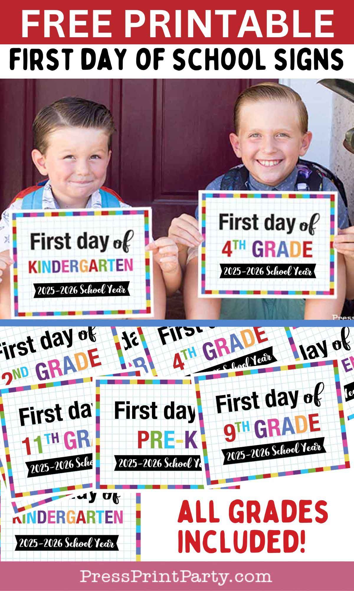 Free First Day Of School Printable Signs 2025 2026 School Year 