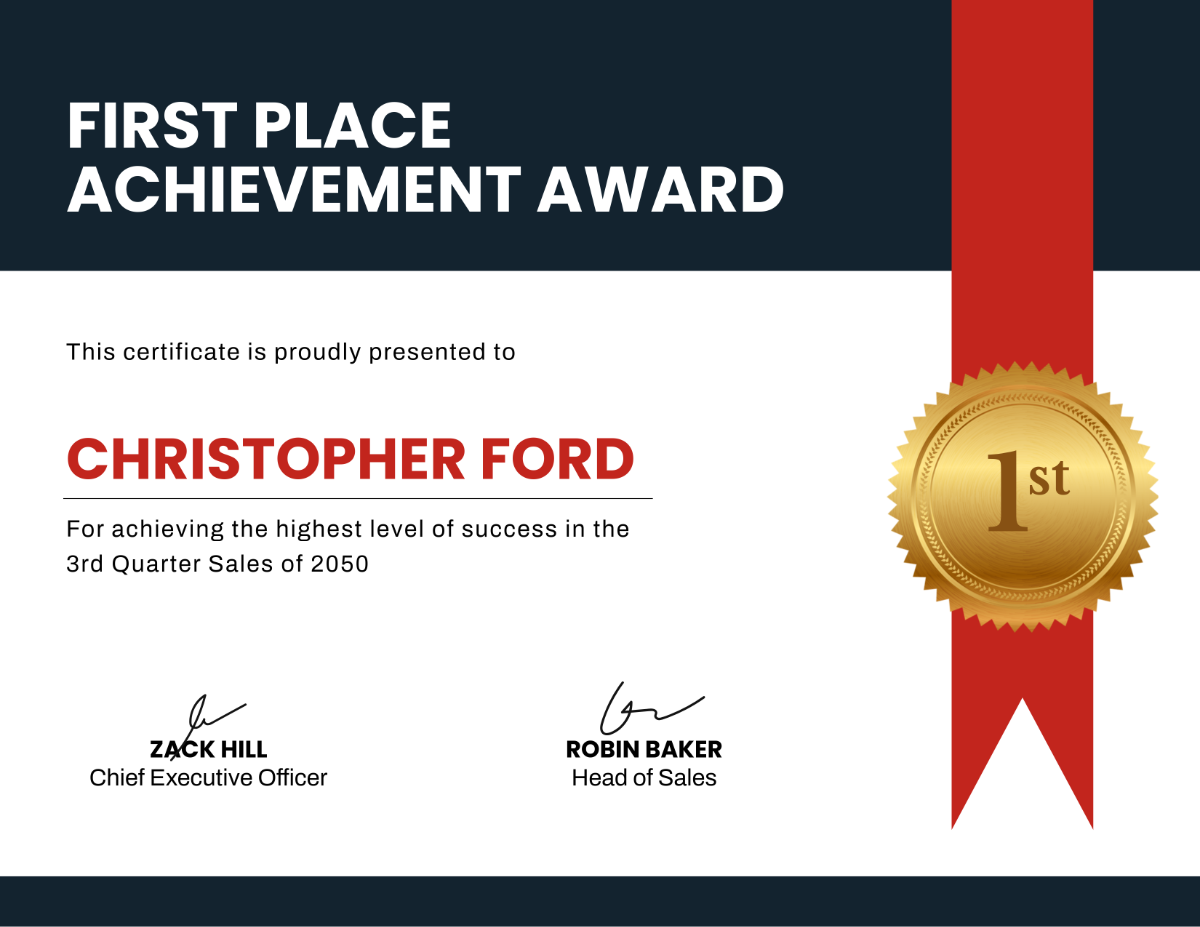Free First Place Award Certificate Template To Edit Online