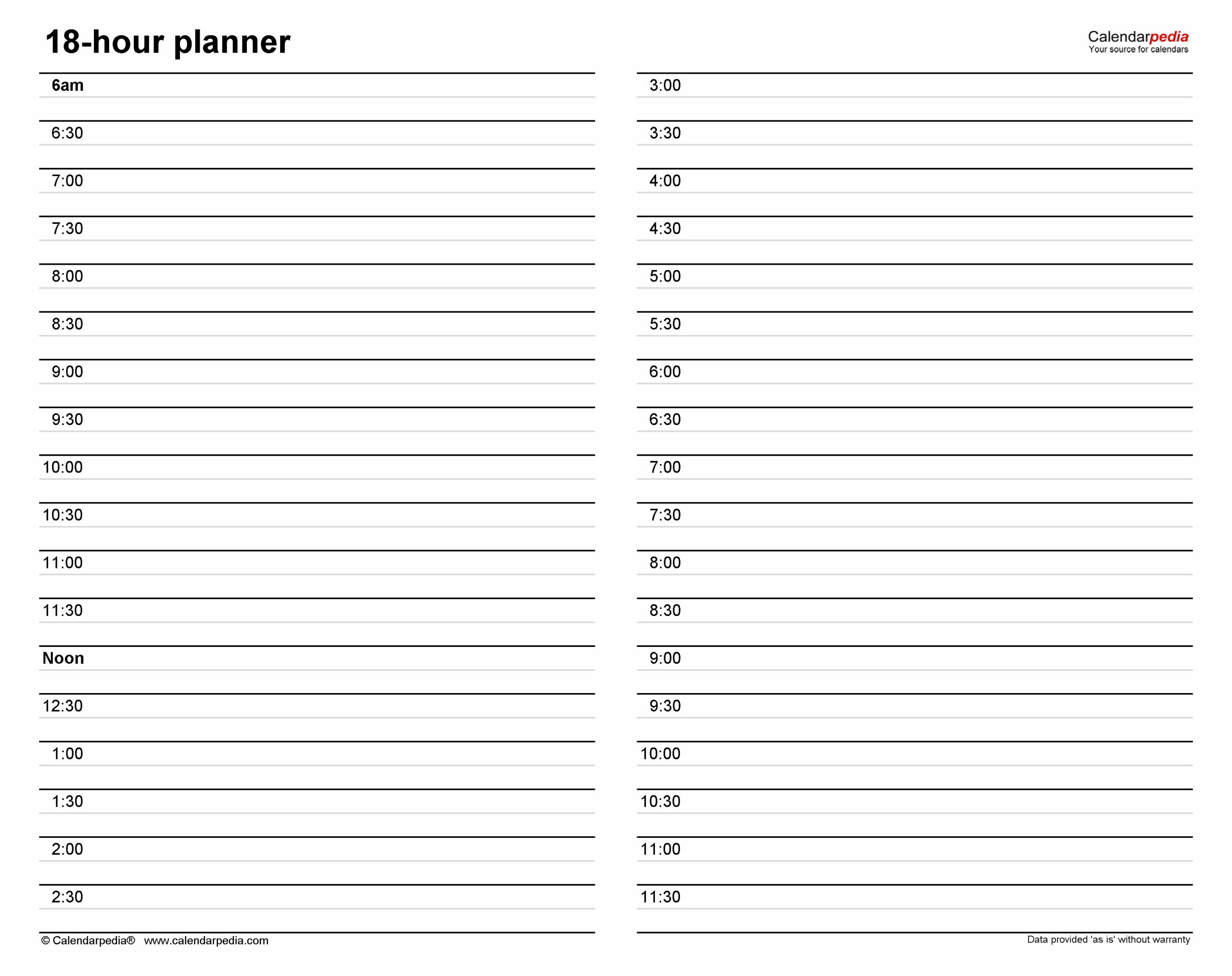 Free Hourly Planners In PDF Format 20 Templates