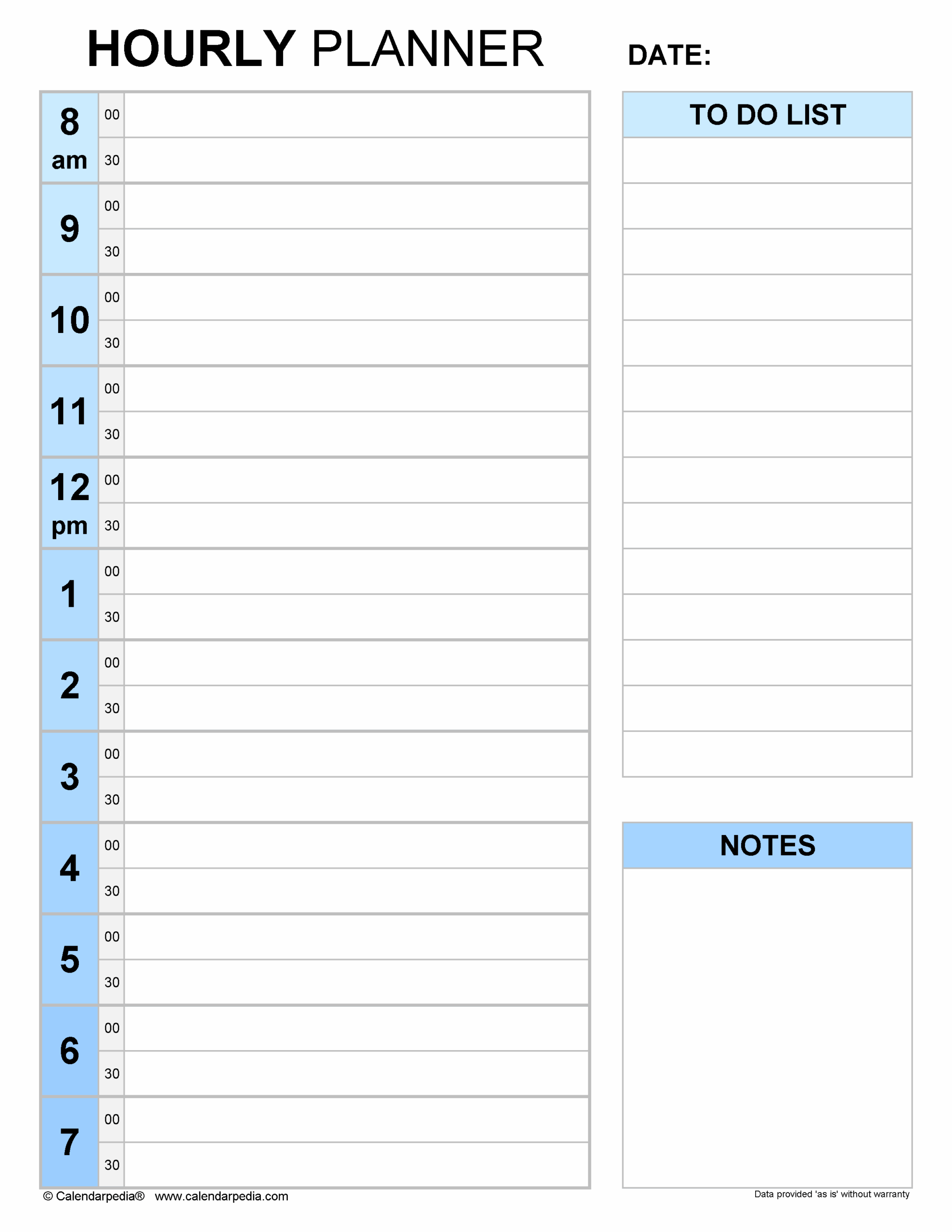 Free Hourly Planners In PDF Format 20 Templates