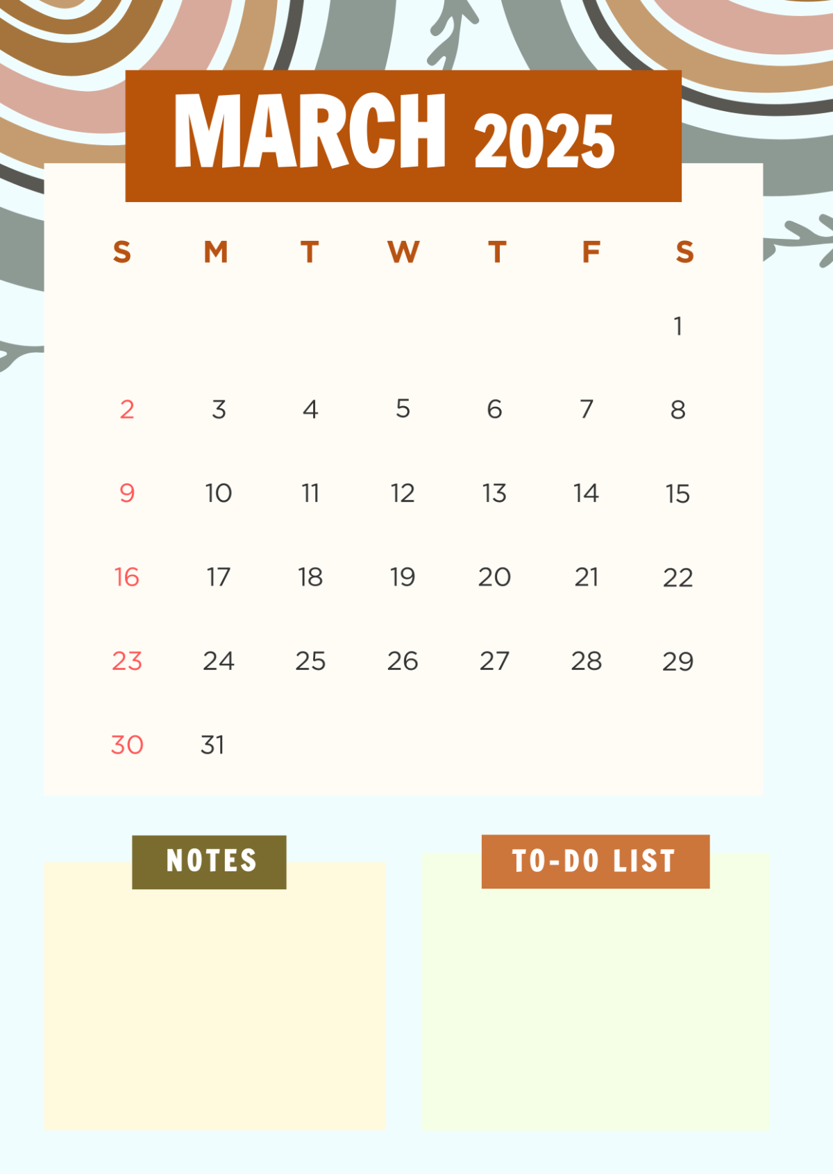 To Do List Calendar March Printable