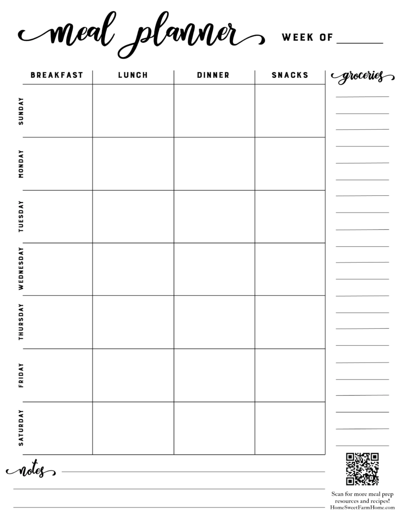 Template Printable Weekly Meal Planner