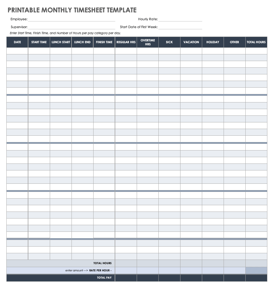 Free Monthly Timesheet amp Time Card Templates Smartsheet