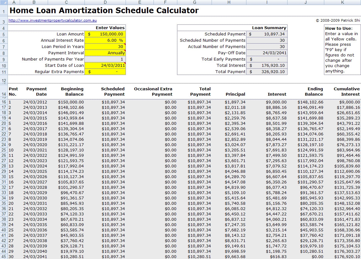Loan Amortiztion Schedule Calculator Printable