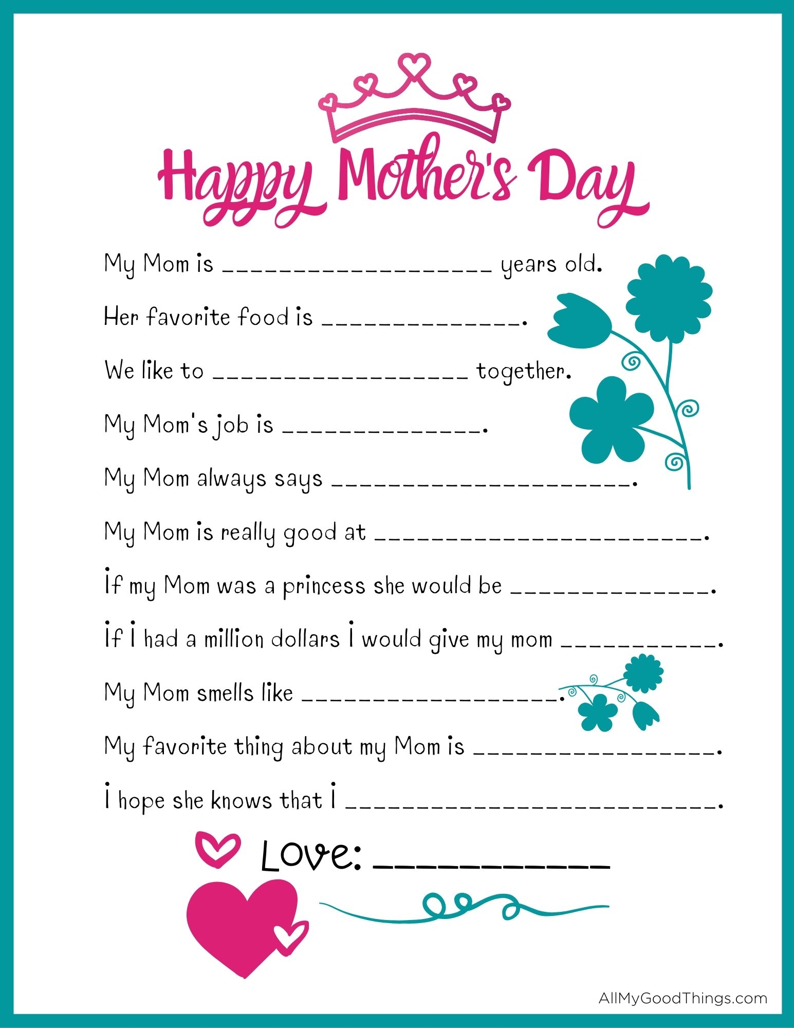 Printable Quizes About Mothers Day