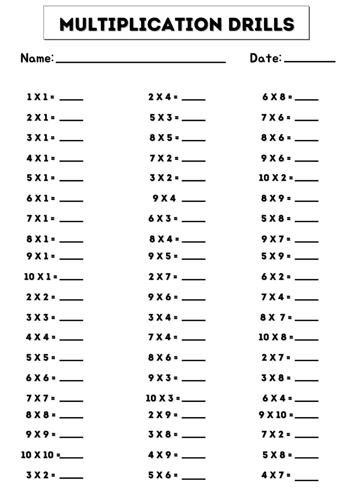 Free Multiplication Worksheet Templates To Use And Print Canva Worksheets Library
