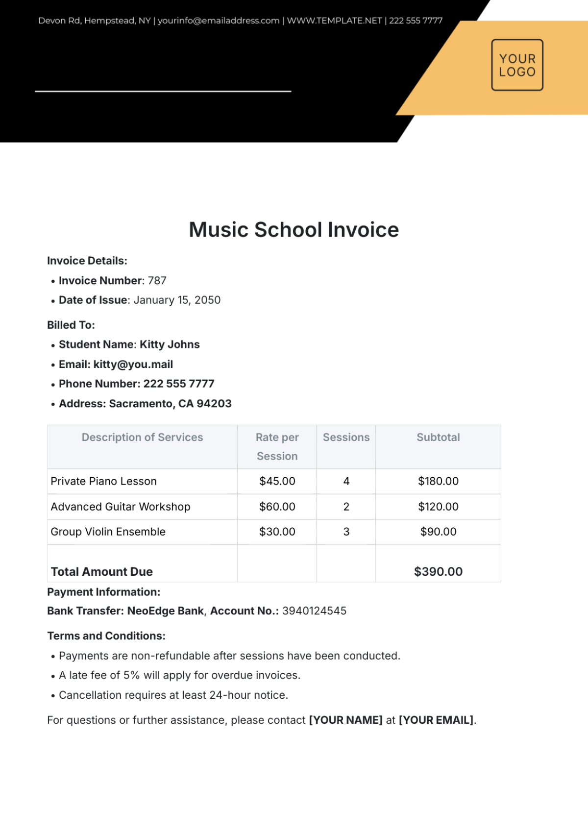Free Music School Invoice Template To Edit Online Free Music School Invoice Template To Edit Online