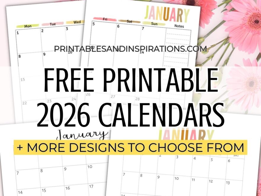 Free Printable 2026 Monthly Calendar Template PDF Printables And Inspirations