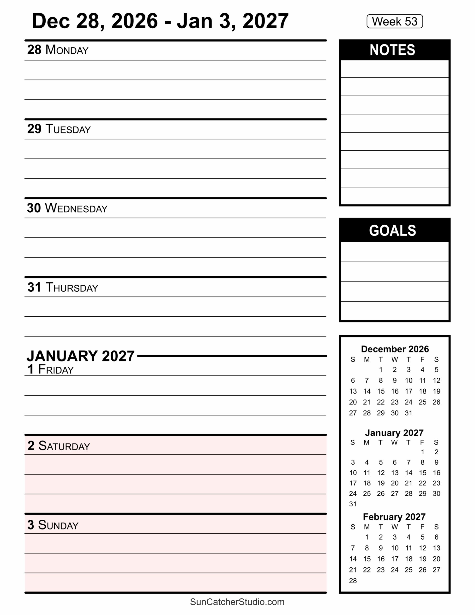Free Printable 2026 Weekly Calendars For Easy Planning Free Printables Monograms Design Tools Patterns DIY Projects