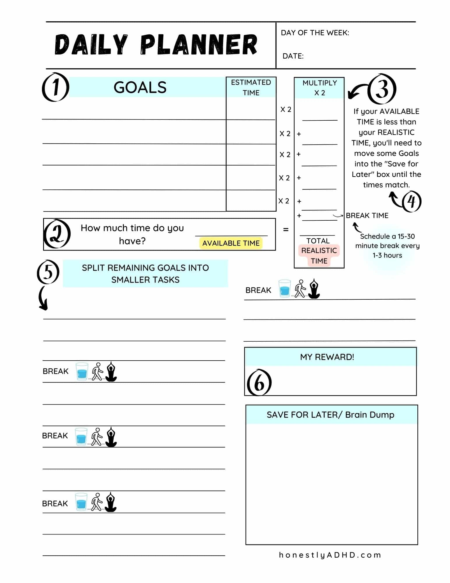 Free Printable ADHD Daily Planner Achieve Realistic Goals Free Printable ADHD Daily Planner Achieve Realistic Goals