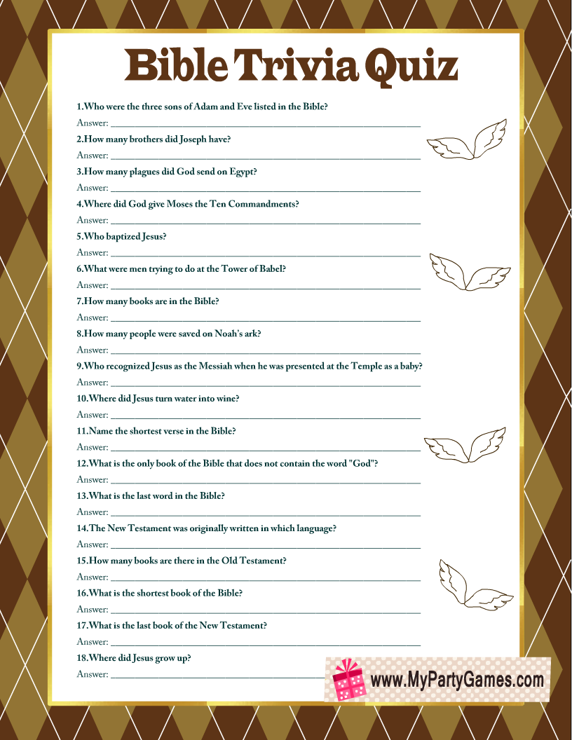 Free Printable Bible Trivia Quiz With Answer Key Free Printable Bible Trivia Quiz With Answer Key