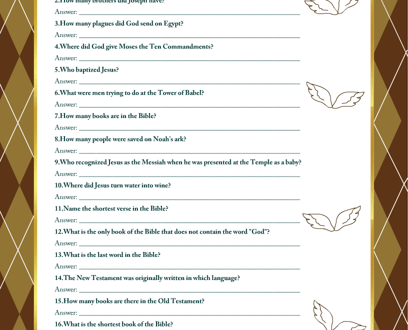 Free Printable Bible Trivia Quiz With Answer Key